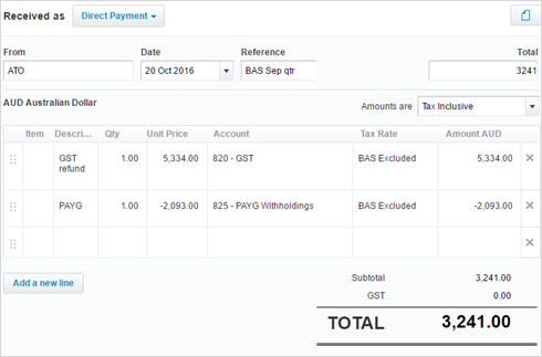 Account for payments to or refunds from the ATO – Xero Central
